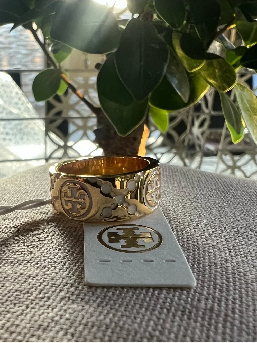 Tory Burch Gold Logo Emblem Wide Band Ring